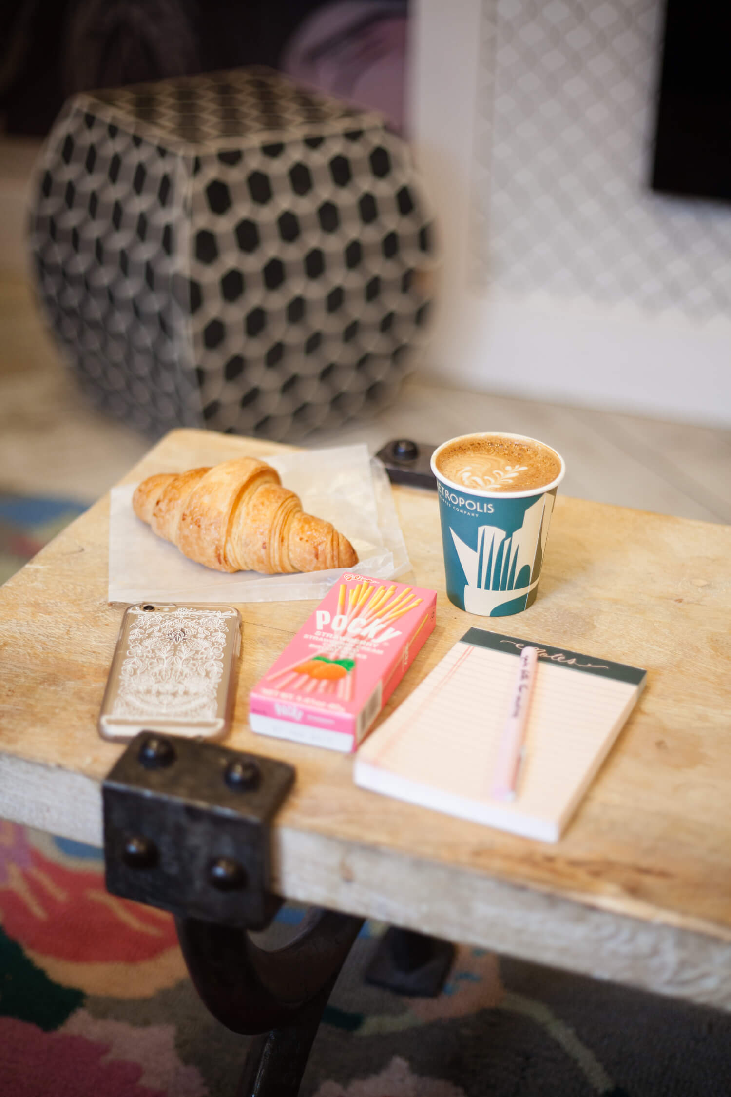 Coffee and Pocky Pairings - Strawberry and a plain latte