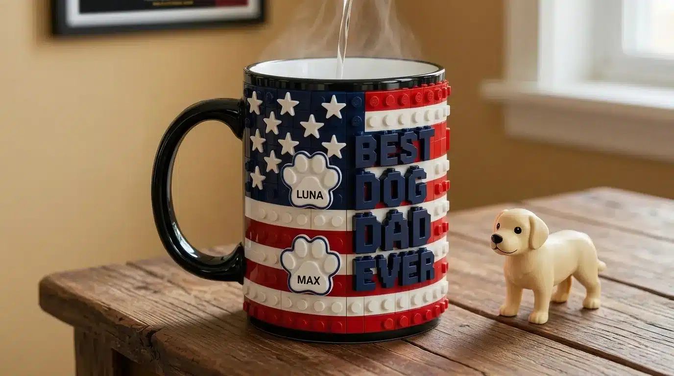 A personalized dog dad mug