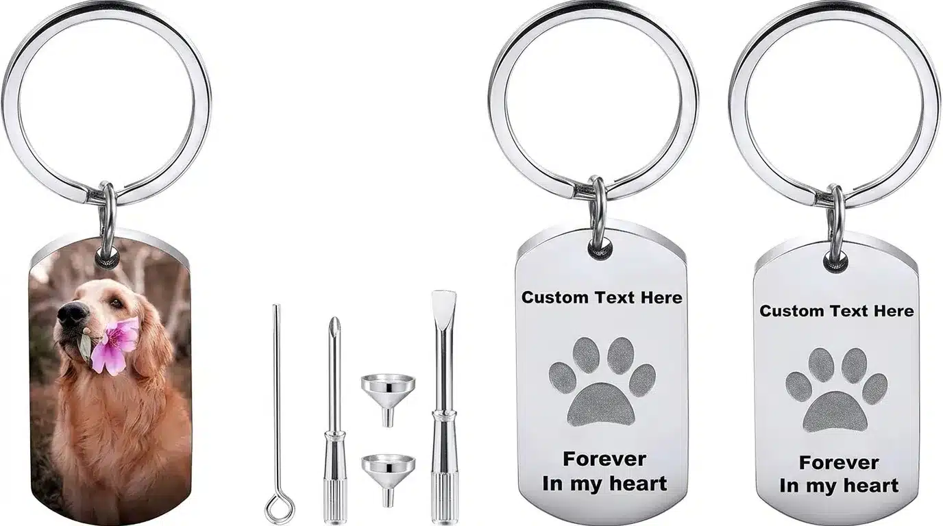 A personalized keychain with dog print.