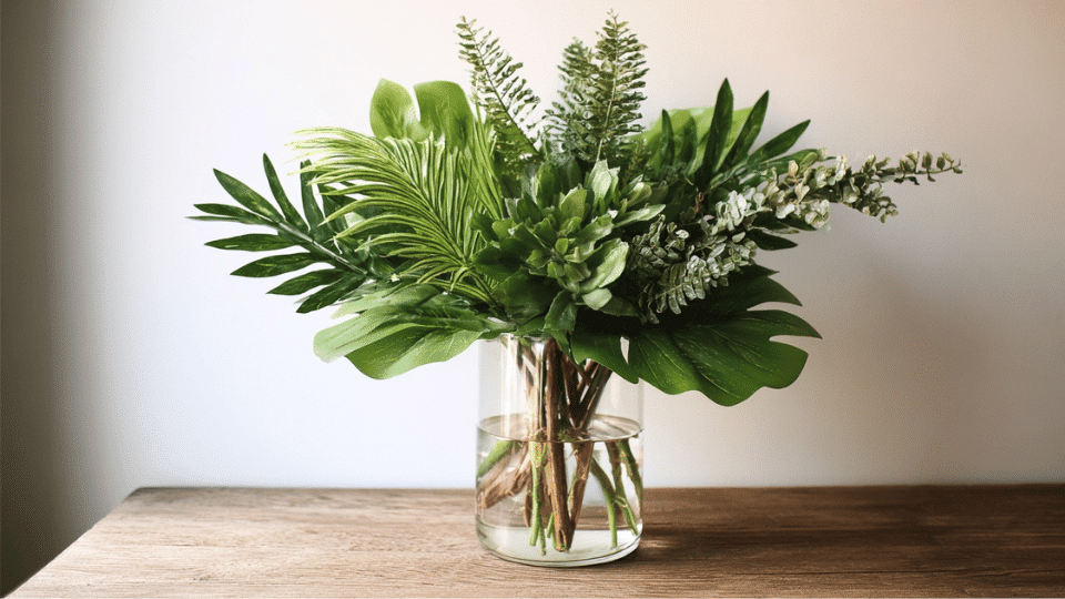 Bouquet with greenery base and loose natural shape forming structure