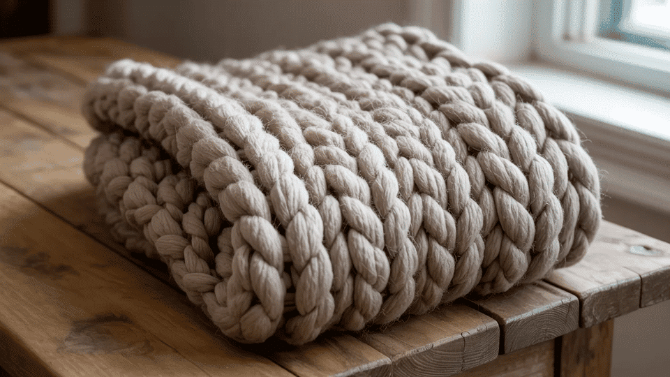 Thick crochet cowl or infinity scarf folded showing bulky texture and cozy stitches