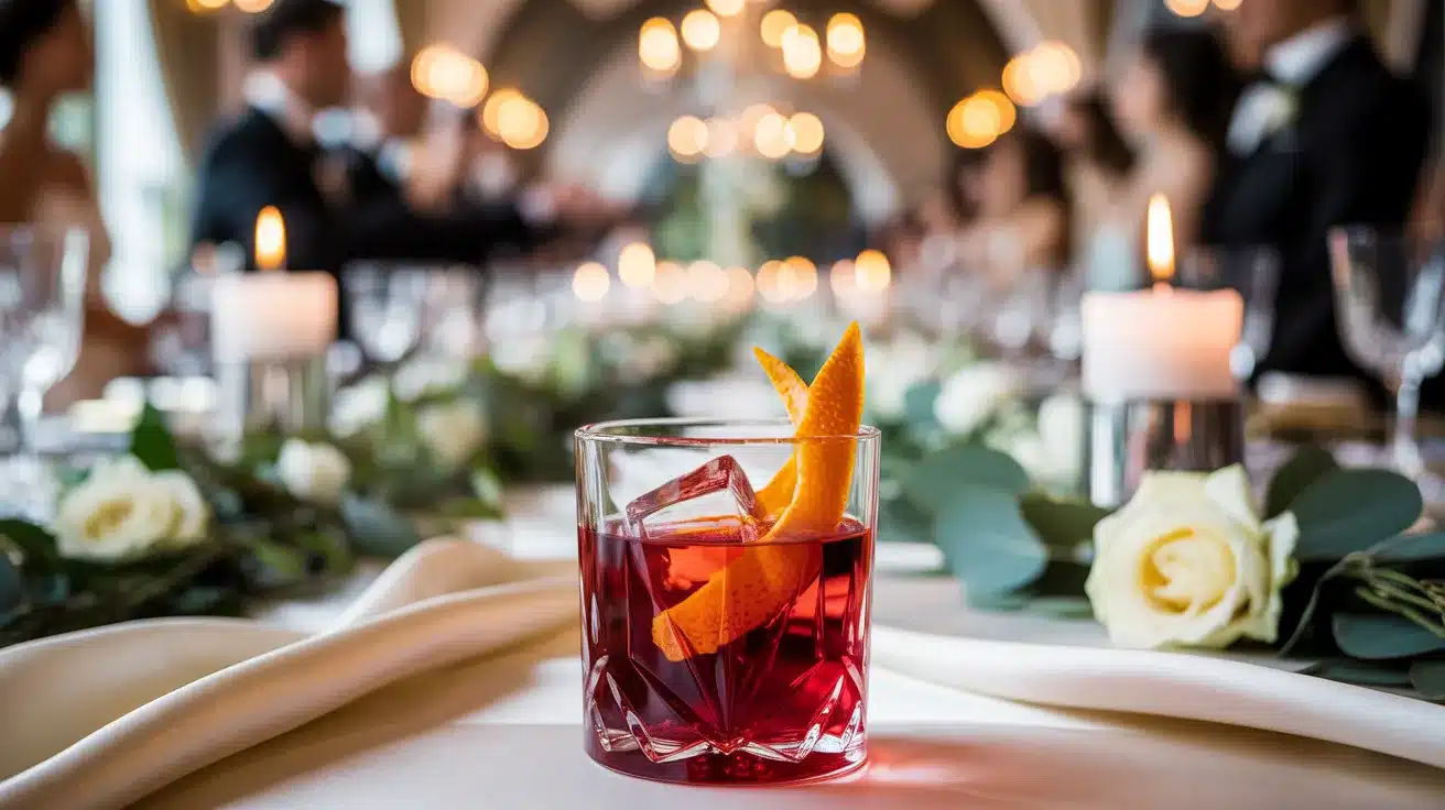Classic Negroni cocktail at an evening wedding