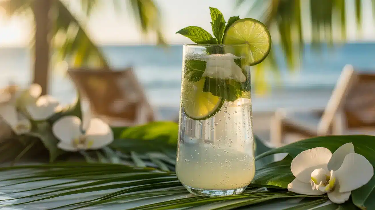 Coconut mojito served at a tropical wedding