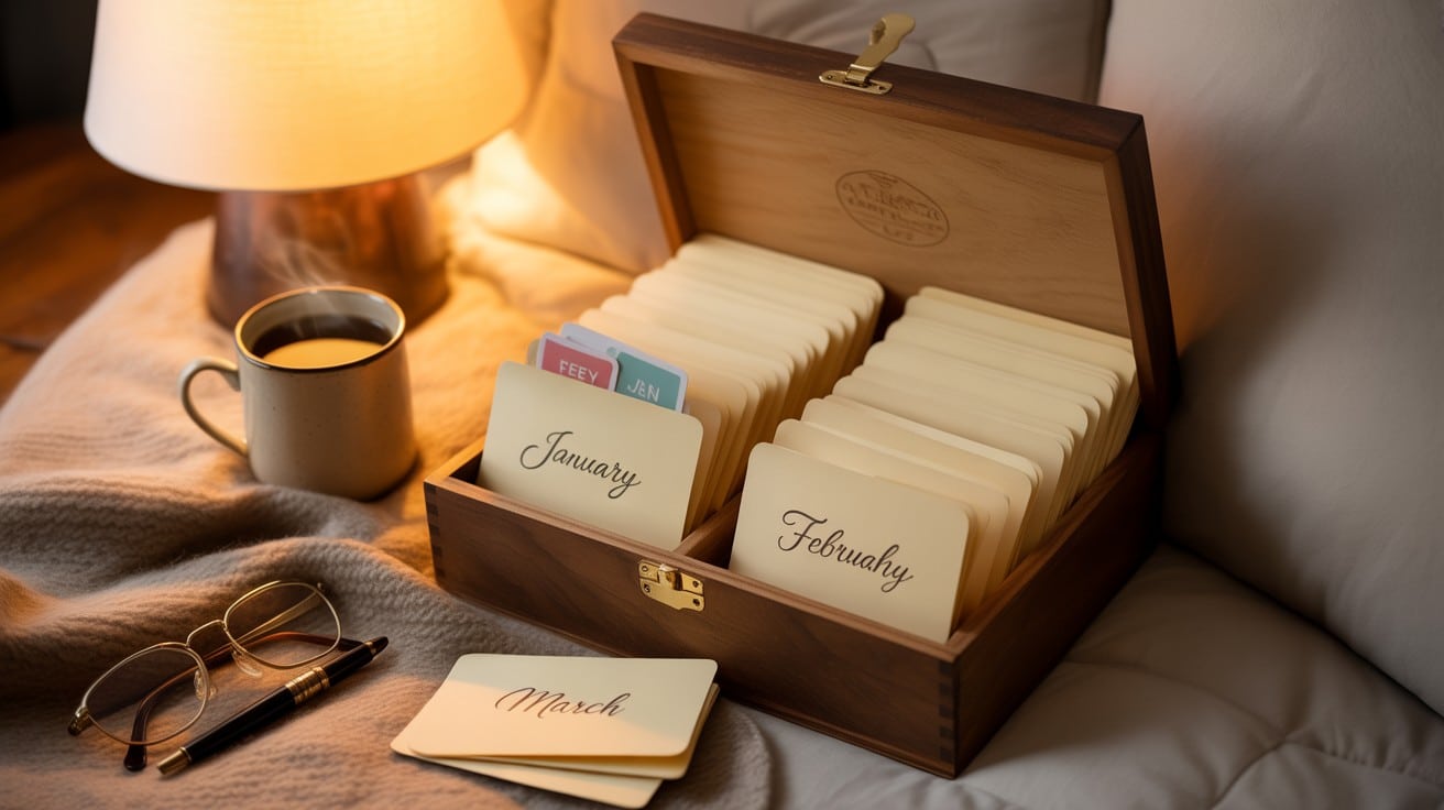 Date box with monthly plans for newlyweds