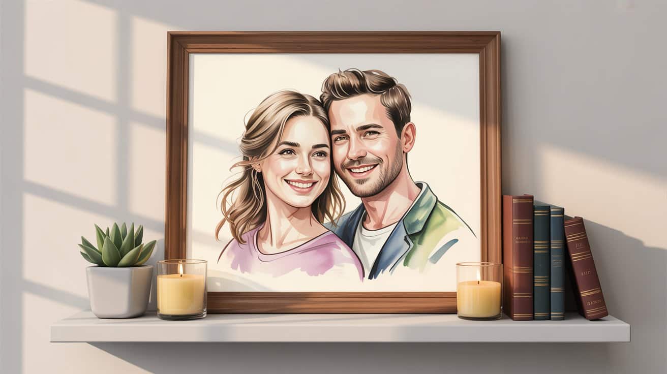 Framed custom couple illustration as gift