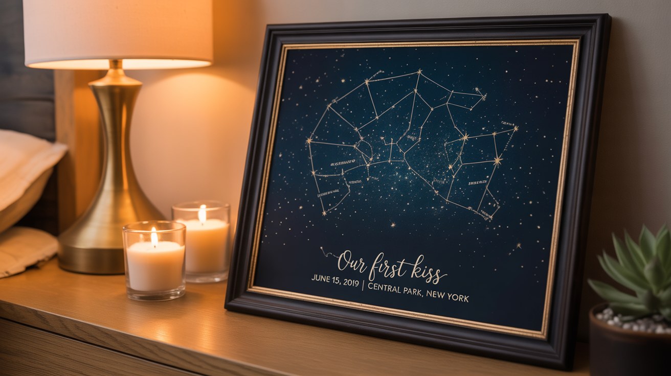 Framed custom star map of special date