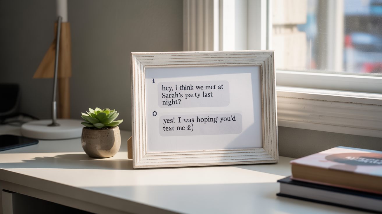 Framed first text message between couple