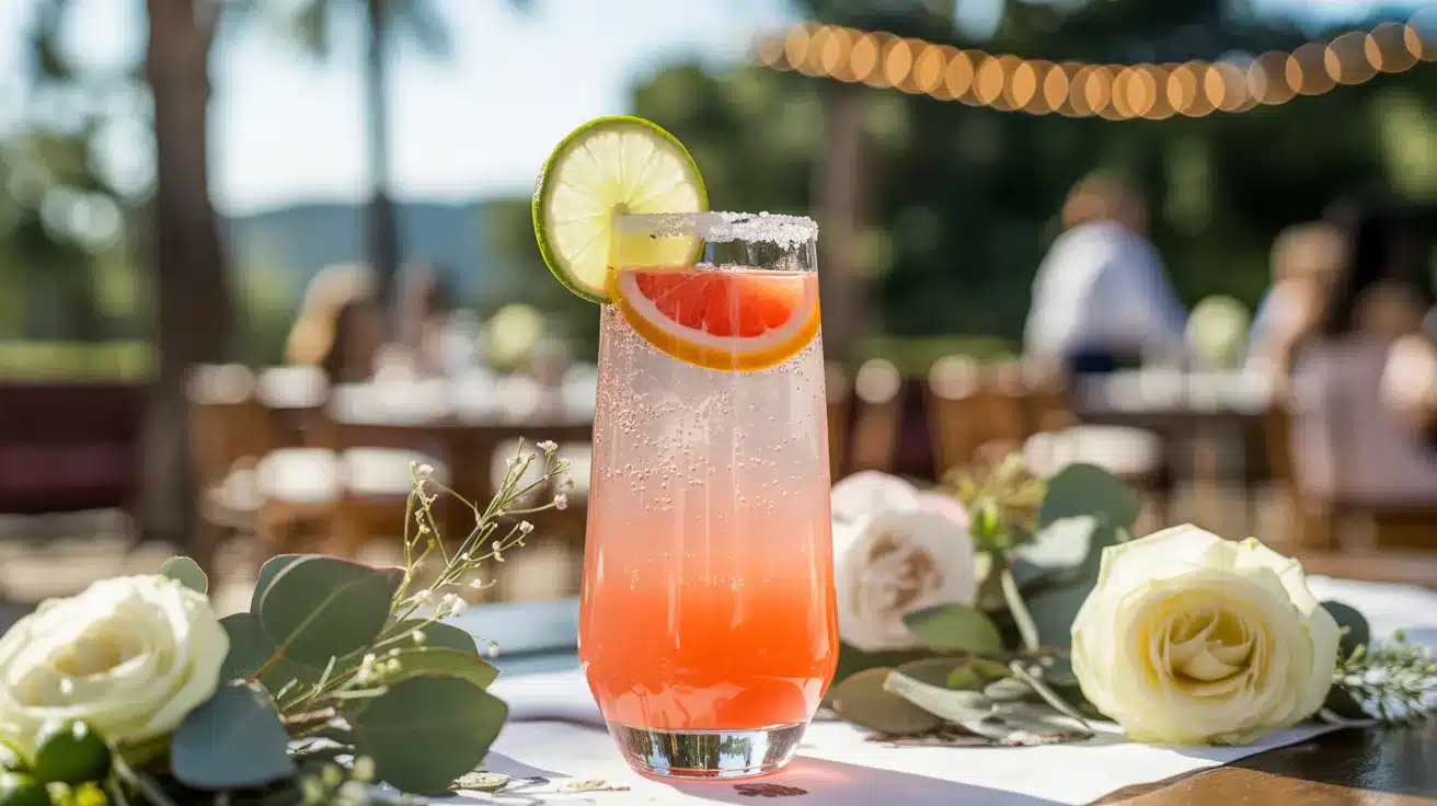 Fresh Paloma cocktail at an outdoor wedding