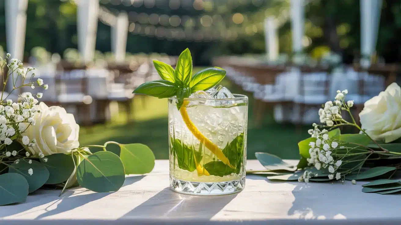 Gin Basil Smash at a garden wedding