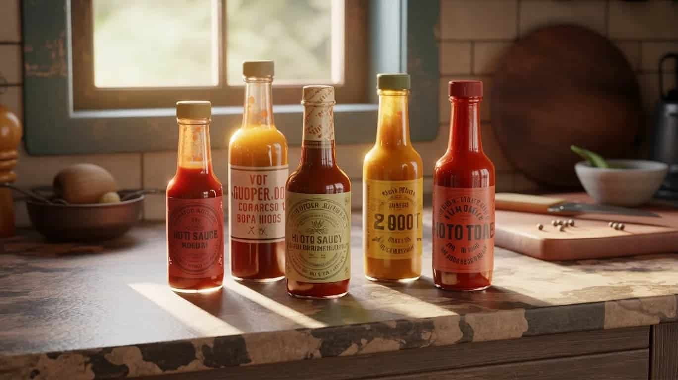 Hot Sauce Sampler in kitchen