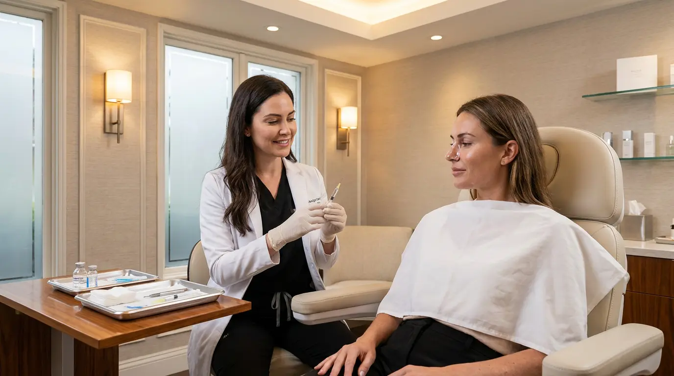 Non-surgical liquid rhinoplasty treatment in a cosmetic clinic