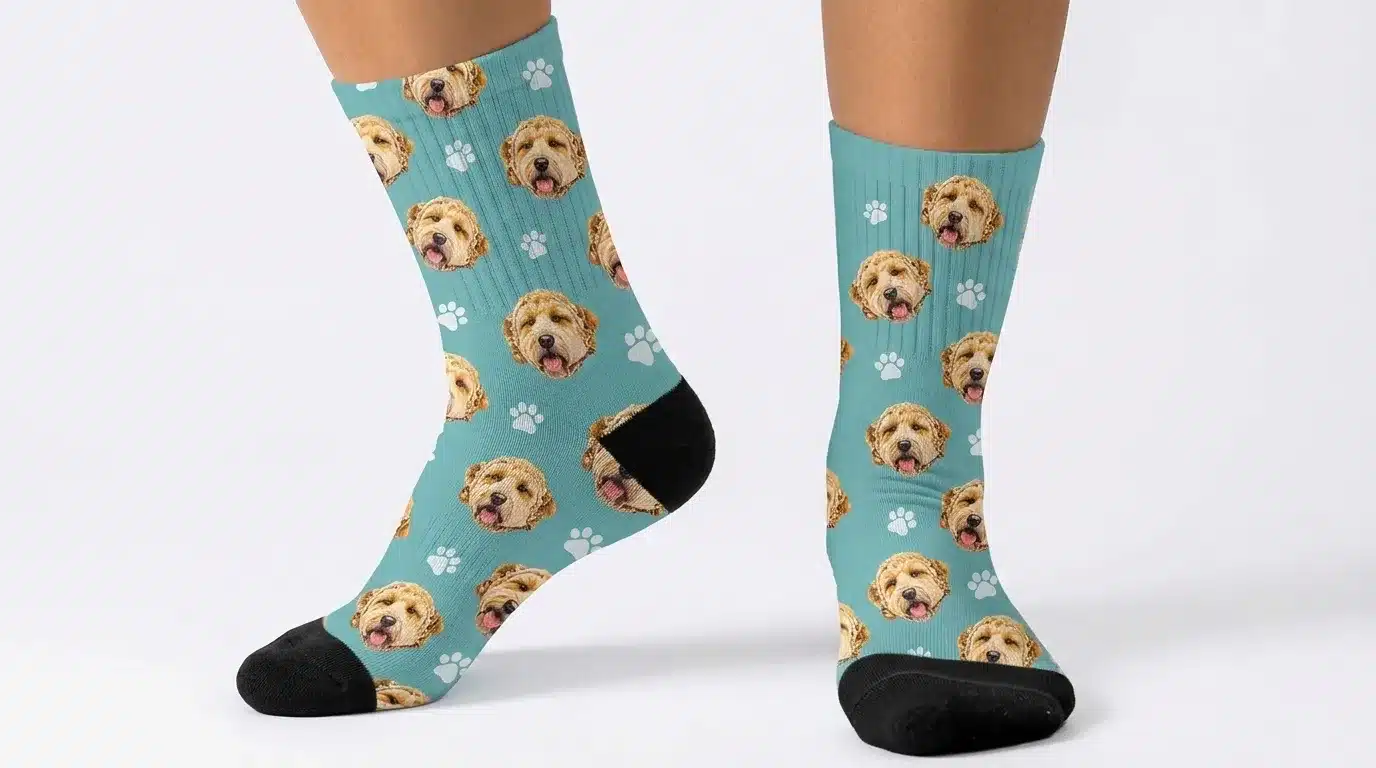 Novelty socks featuring dog faces