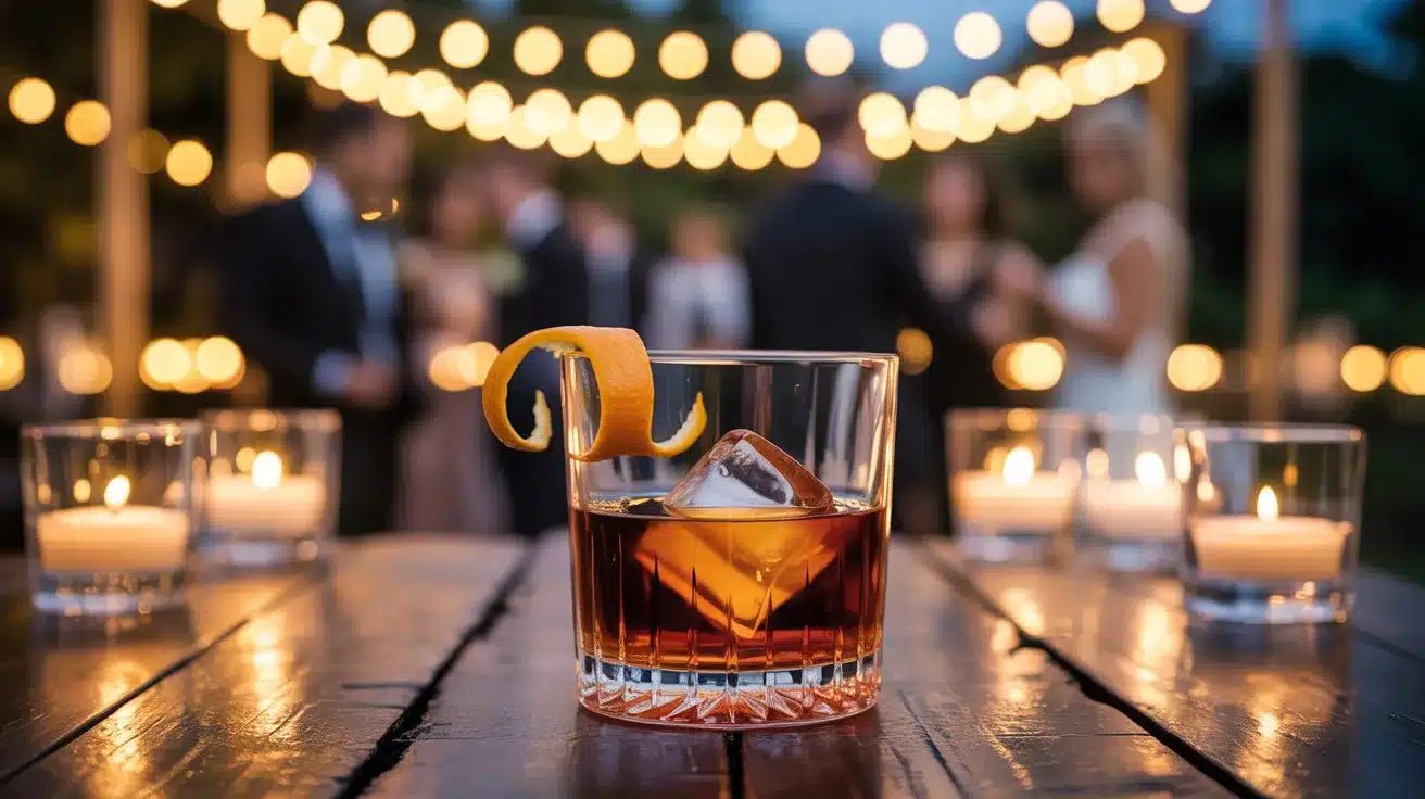 Old Fashioned cocktail at an elegant wedding reception