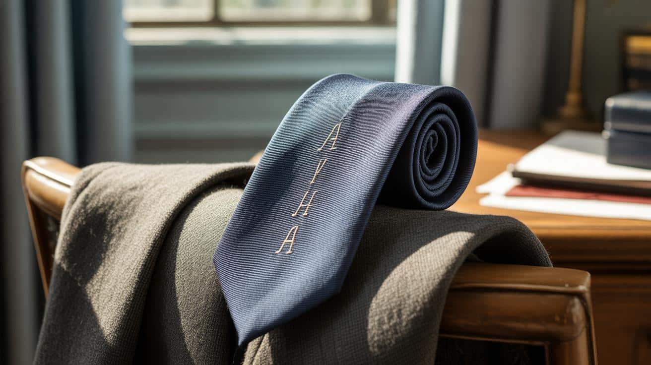 Personalized tie with hidden stitched message