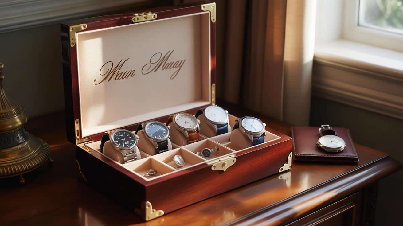 Personalized watch box with engraved initials