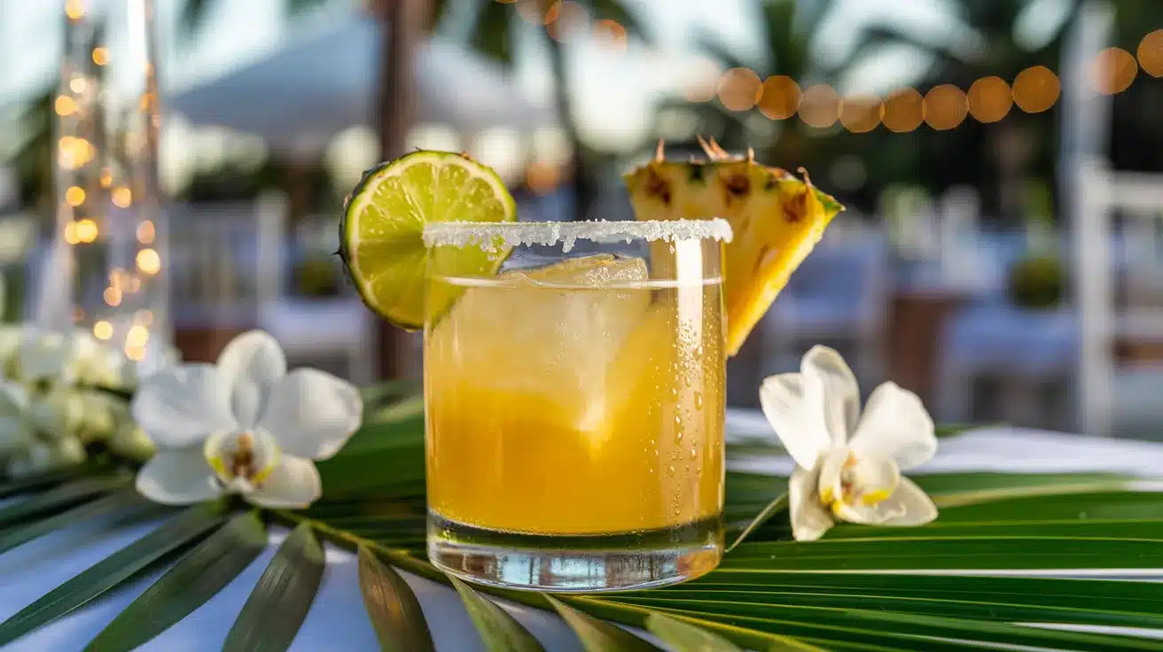 Pineapple margarita at a tropical wedding reception