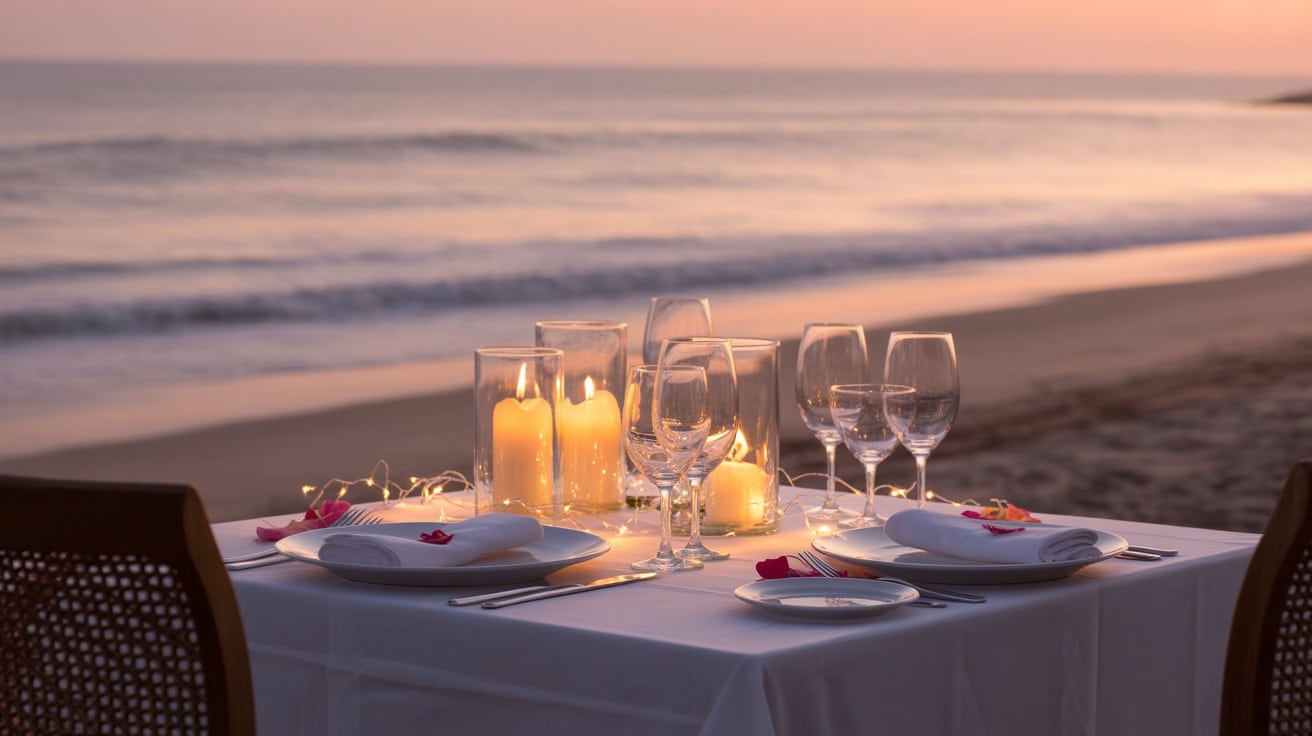 Romantic honeymoon dinner setup for couple