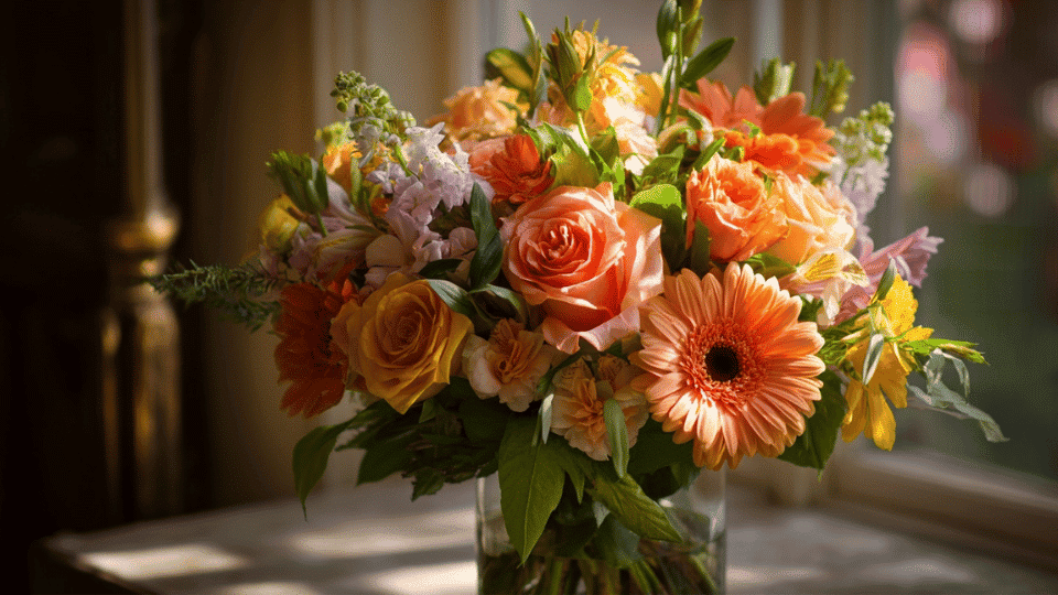 Thank you bouquet with cheerful mixed flowers in warm tones