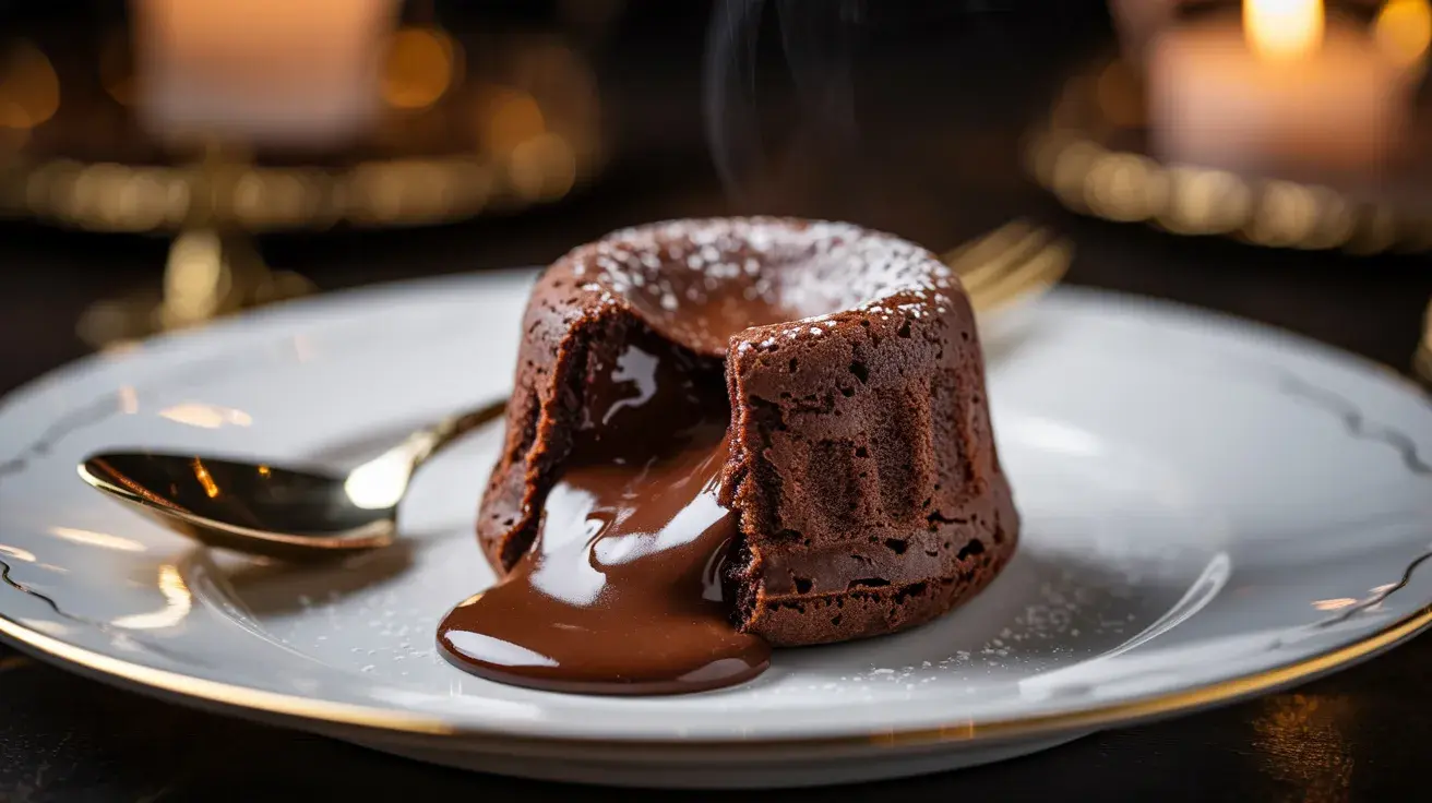 Warm chocolate lava cake with a molten center flowing onto a plate