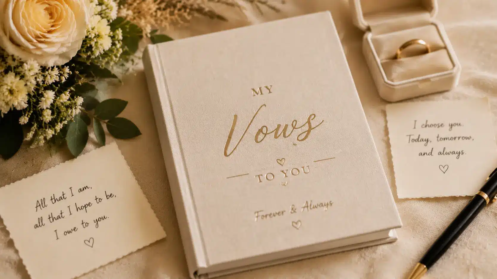 Wedding vows in soft neutrals