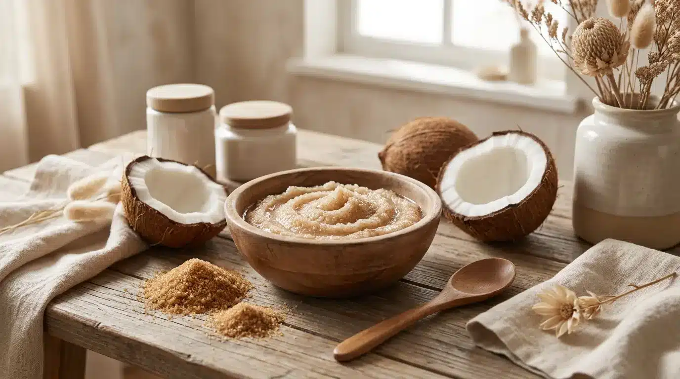 Brown sugar and coconut oil scalp scrub for dry scalp care