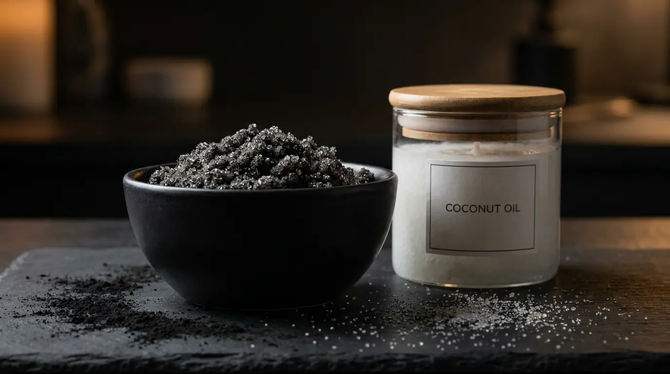 Charcoal and sugar scalp scrub for deep scalp cleansing