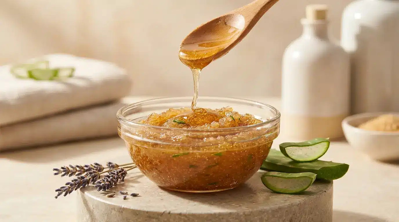 Honey and aloe vera scalp scrub with soothing natural ingredients