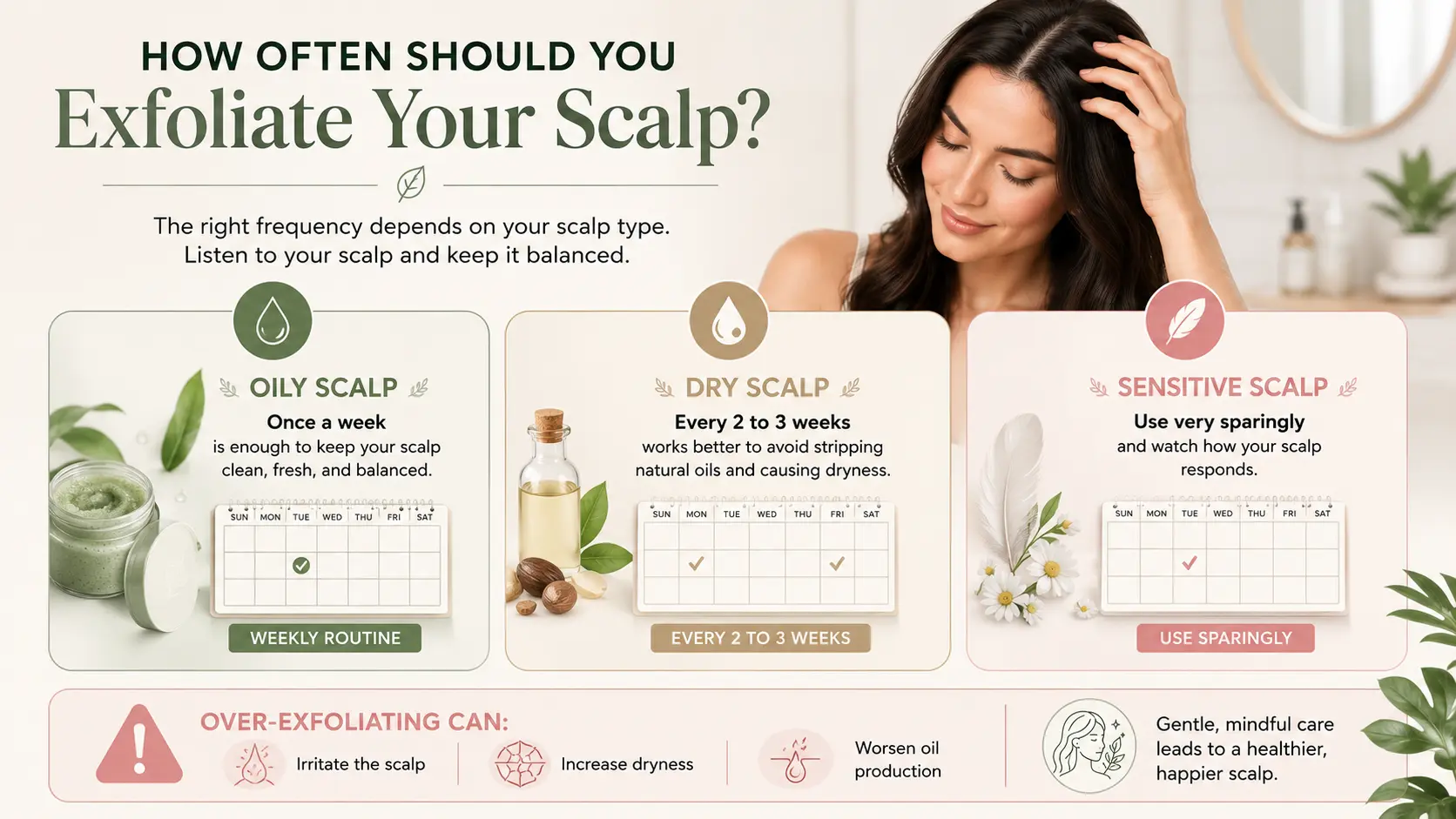 Infographic showing recommended scalp exfoliation frequency for different scalp types