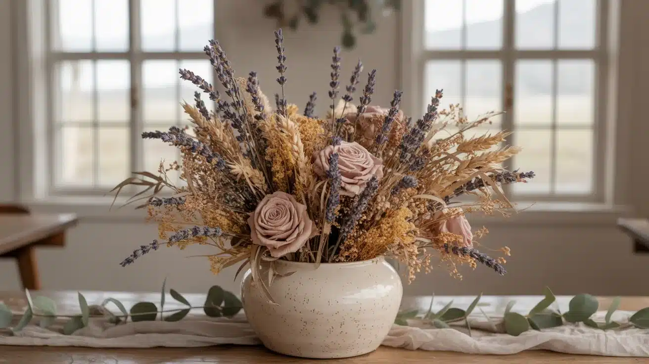 Dried flower arrangement with earthy tones