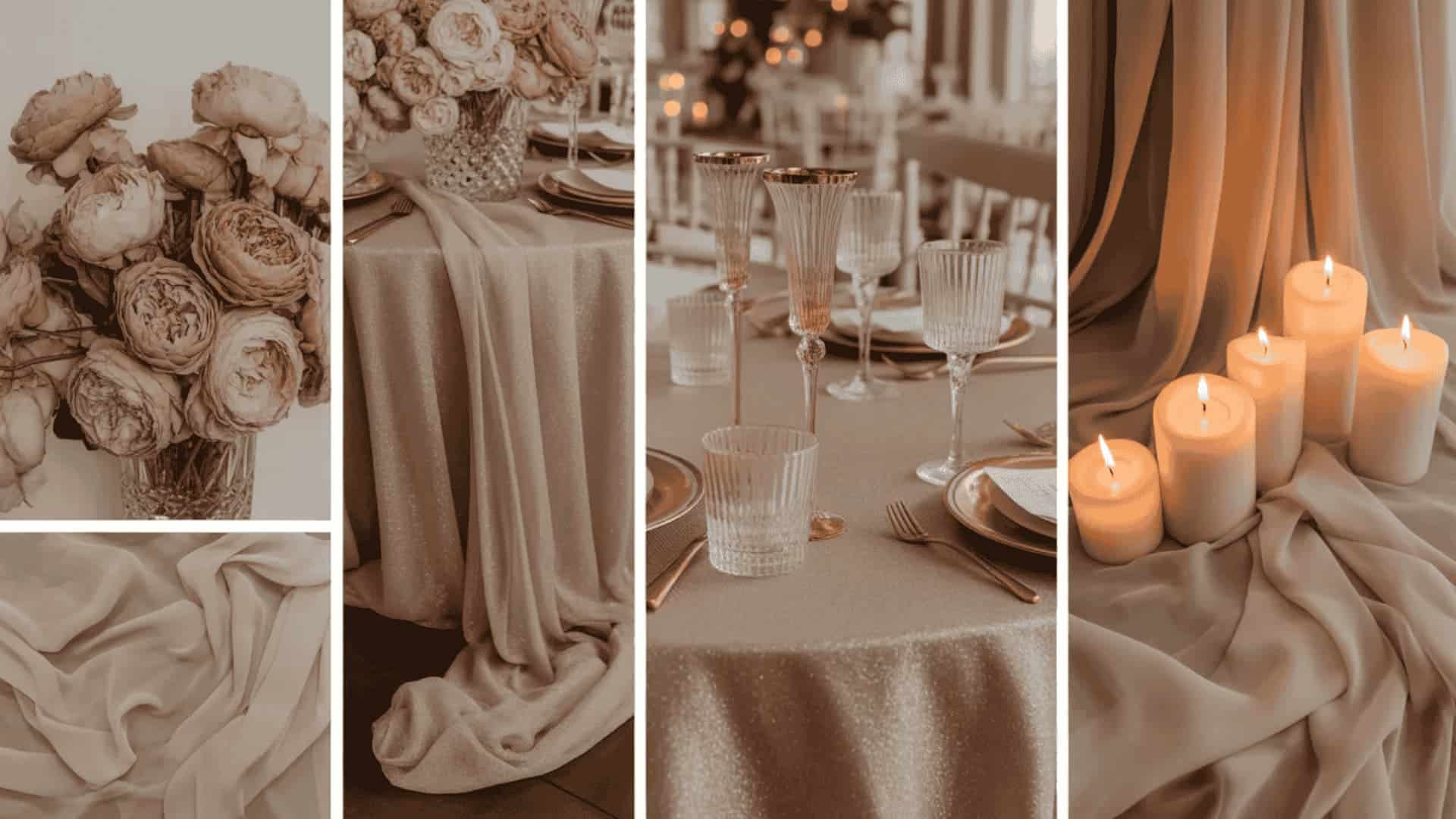 Dusty rose and champagne wedding decor with florals and soft candlelight