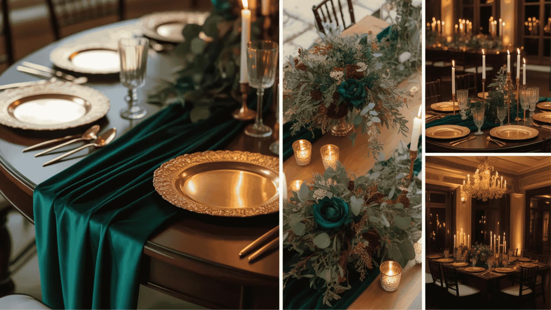 Emerald green and gold wedding decor with velvet, florals, and elegant table styling (1)