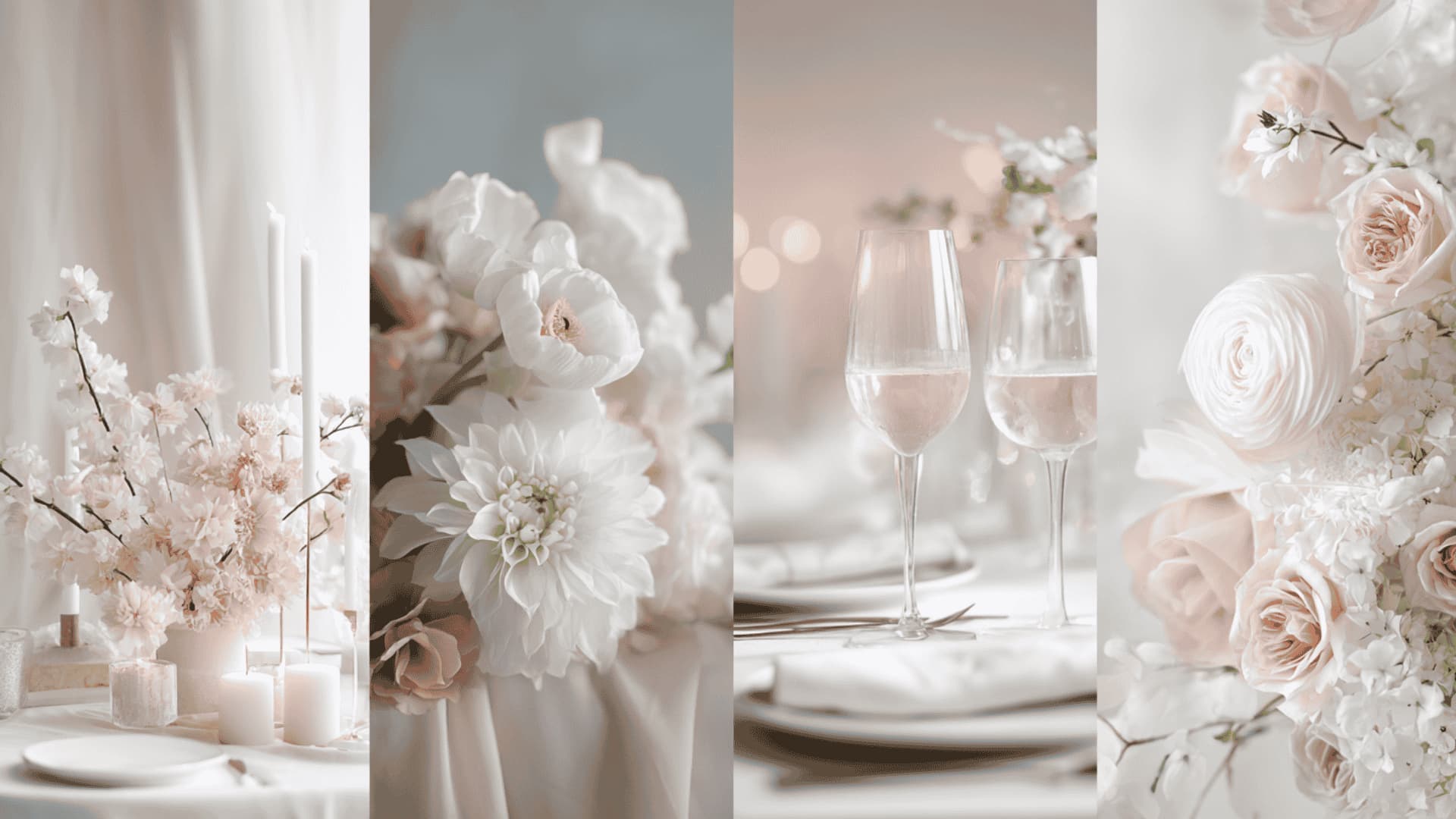 Ivory and blush wedding collage with soft floral details