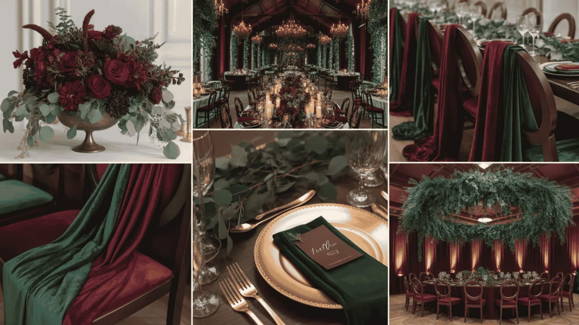 Jewel-toned wedding decor with deep florals, candles, and rich textures