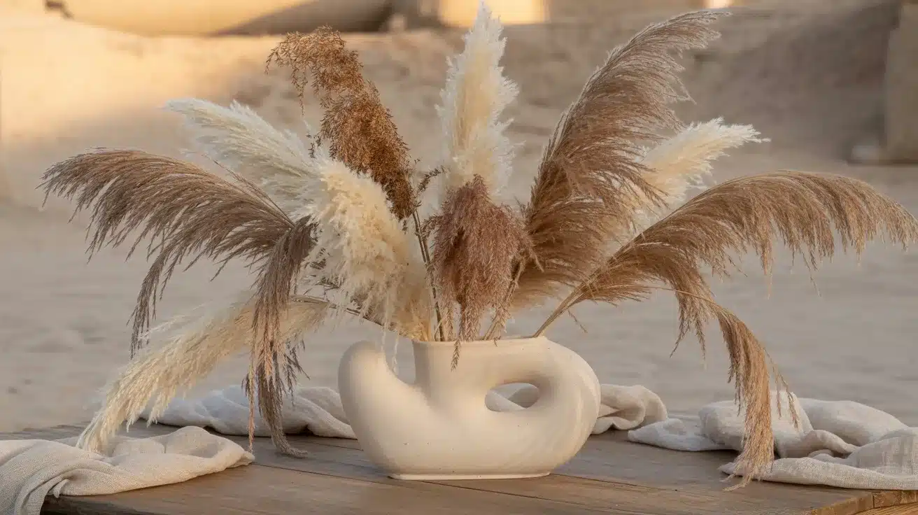 Pampas grass centerpiece in neutral vase