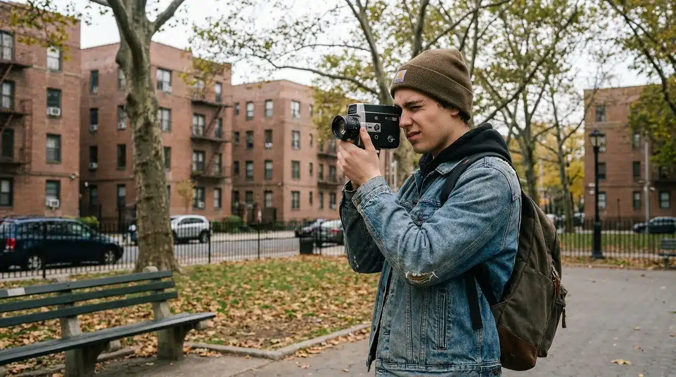 Traveler practicing photography locally