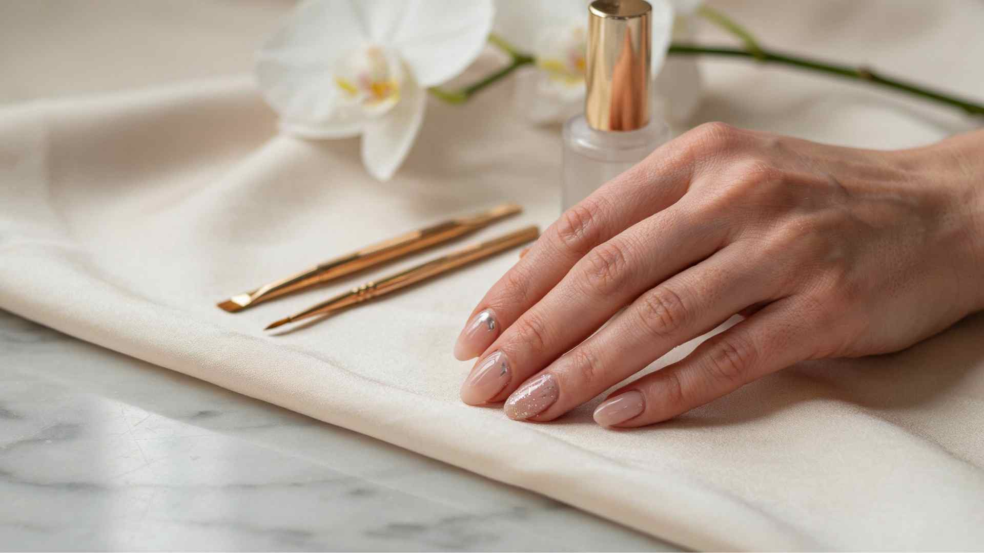 Glossy gel nails with a polished manicure design showing a durable high shine finish