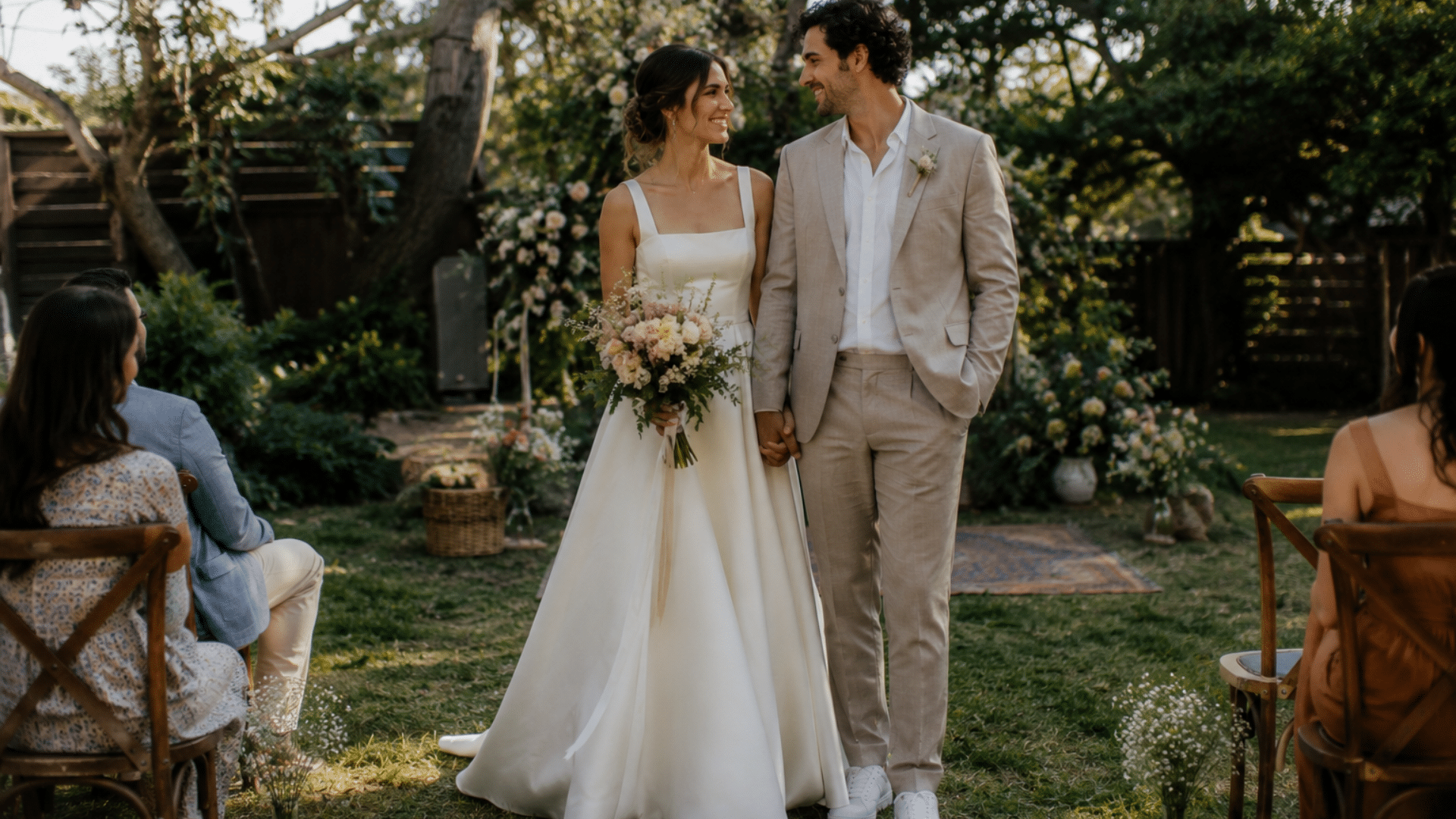 Non traditional wedding ideas featuring a casual barn reception with couple dancing, rustic decor, and relaxed celebration style