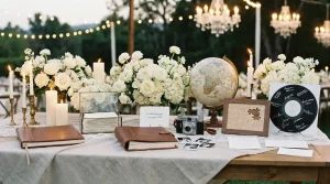 reception table with wedding guest book ideas