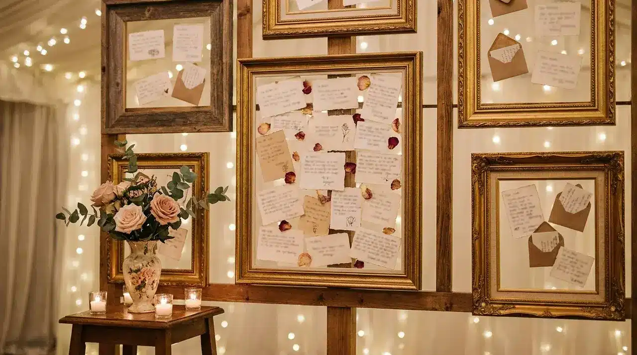 Wedding guest messages displayed in elegant frames as a sentimental home decor keepsake