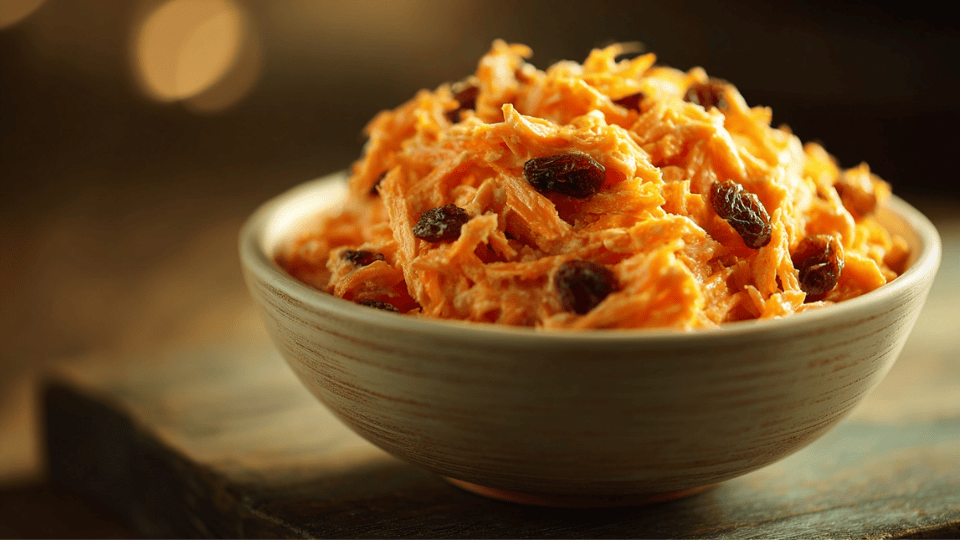 Carrot raisin salad with shredded carrots and creamy dressing