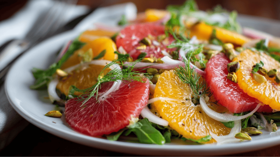 Citrus salad with oranges, grapefruit, fennel, and pistachios