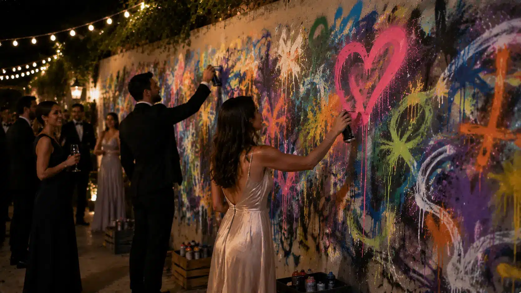 Guests create vibrant artwork on a digital spray paint wall.