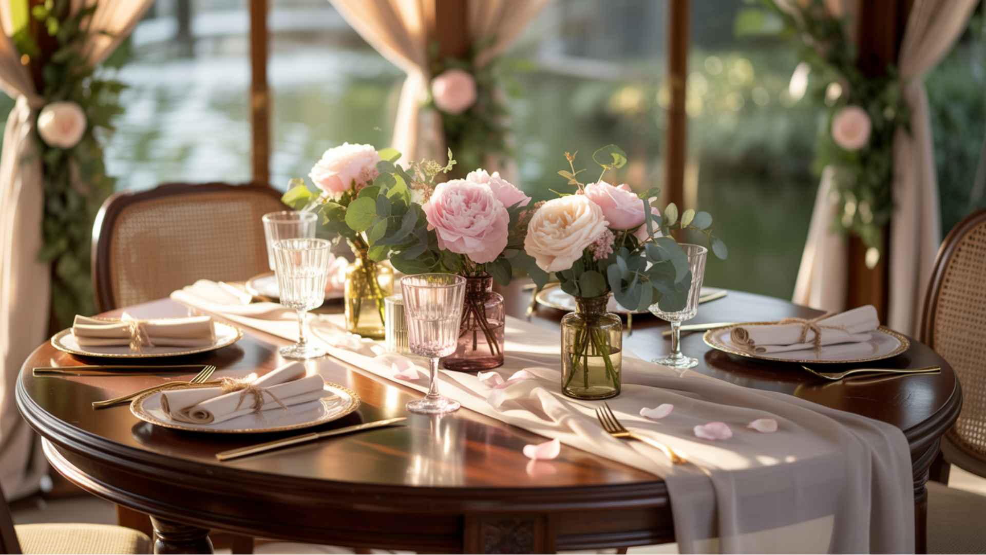 Small wedding with personalized tables, individual florals, and cozy ambiance.