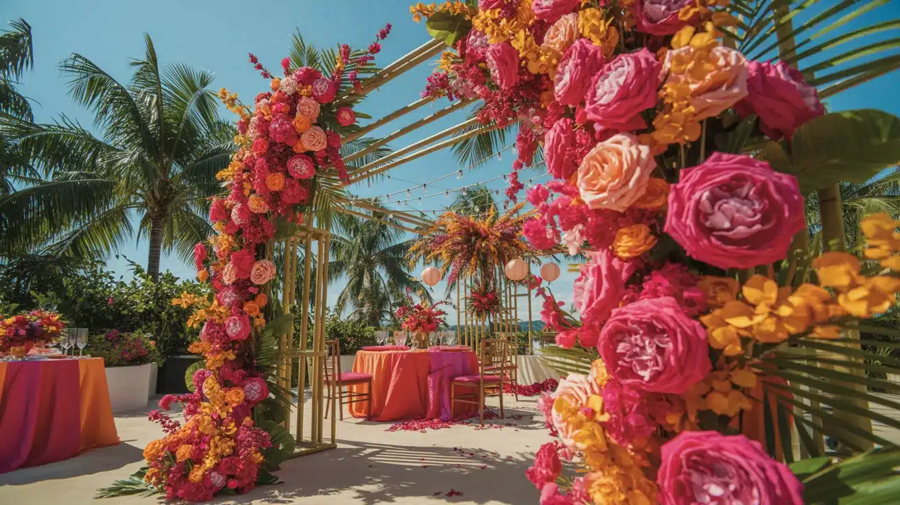 Colorful summer celebration decorated with vivid hot pink and orange accents for a bold festive look.